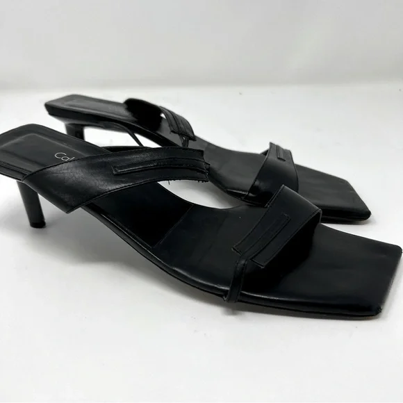Calvin Klein Vintage Y2K black leather square toe heel sandals - Picture 2 of 4